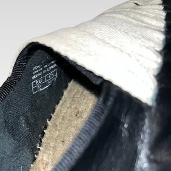 Mango MNG Leather Lace Ankle Wrap Espadrilles Size 38 EU, 7.5-8 US Black Cream - Picture 8 of 10